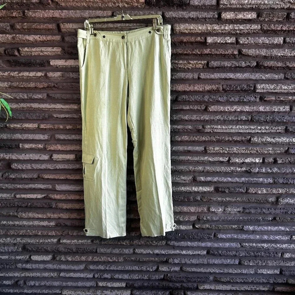 Tommy Bahama Silk Linen Blend Chartreuse Green Flat Front Cargo Pants Size 14 - Picture 1 of 10